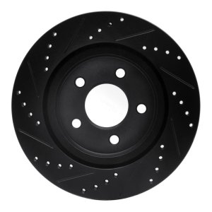 Ford Mustang Brake Rotor (1) - Rear Right - R1 Concepts - Drilled & Slotted - Black - `05-`14